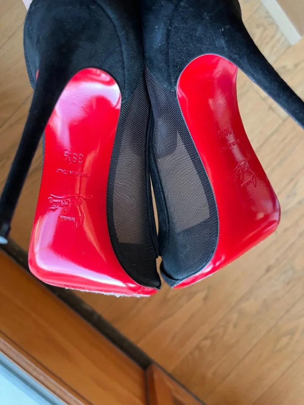 Christian Louboutin Galaviti 100 Suede and Mesh Pumps, 38.5